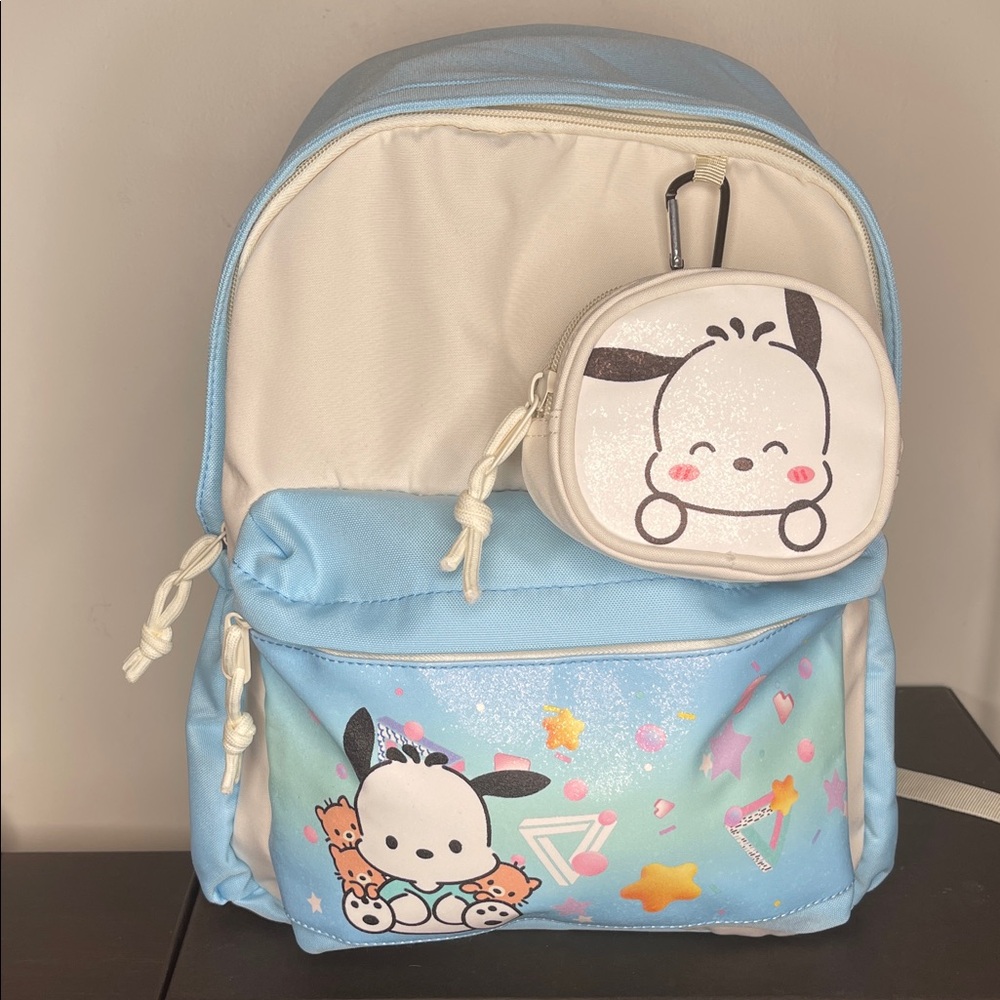 POCHACCO - Blue and White Backpack with colorful design!
